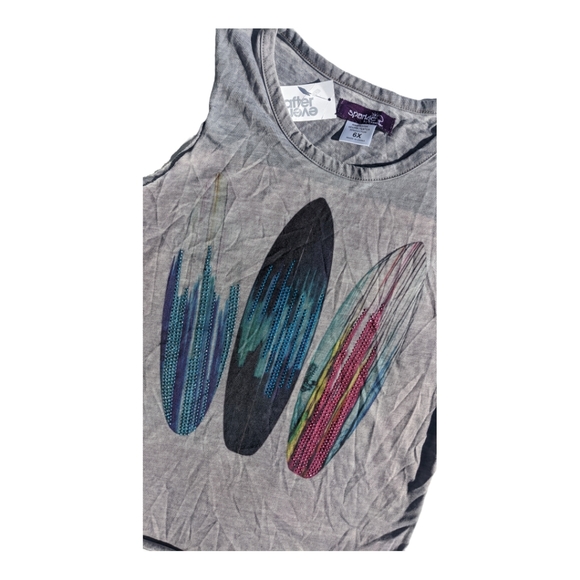 Sparkle by Stoopher Girls size 6X Grey Sequin Surfboard Tank Top - Picture 2 of 6